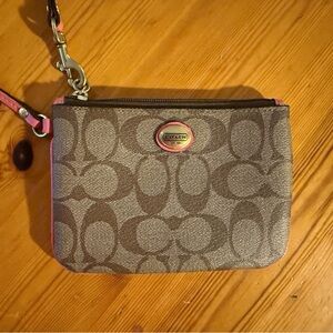 Coach Signature Brown and Coral Wristlet